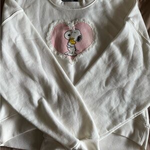 Peanuts Cropped White and Pink Crew Neck Sweater